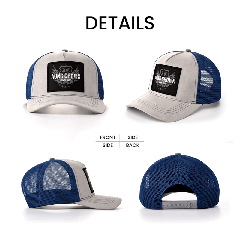 Custom Logo Panel Embroidery Patch Suede Mesh Trucker Cap Aungcrown