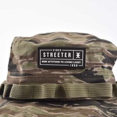 Streeter camo army bucket hat with a silicone patch at the front and a wide decorative strap KN2102024