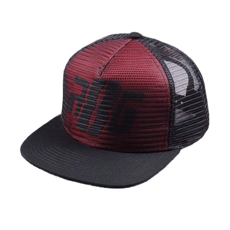 flat brim trucker hat