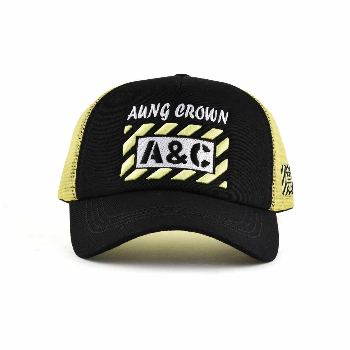 Aung-Crown-casual-black-and-yellow-trucker-hat-for-women-and-men-KN2012091
