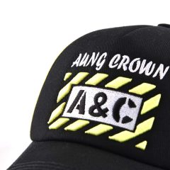 Aung-Crown-casual-black-and-yellow-trucket-hat-with-a-flat-embroidery-logo-on-the-front-KN2012091