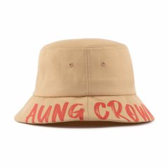 Aung-Crown-khaki-printable-bucket-hat-pattern-with-screen-printing-letters-SFG-210324-1