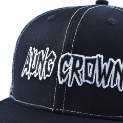 Aung-Crown-mens-black-flat-brim-trucker-hat-with-flat-embroidery-letters-on-the-front-KN2012111