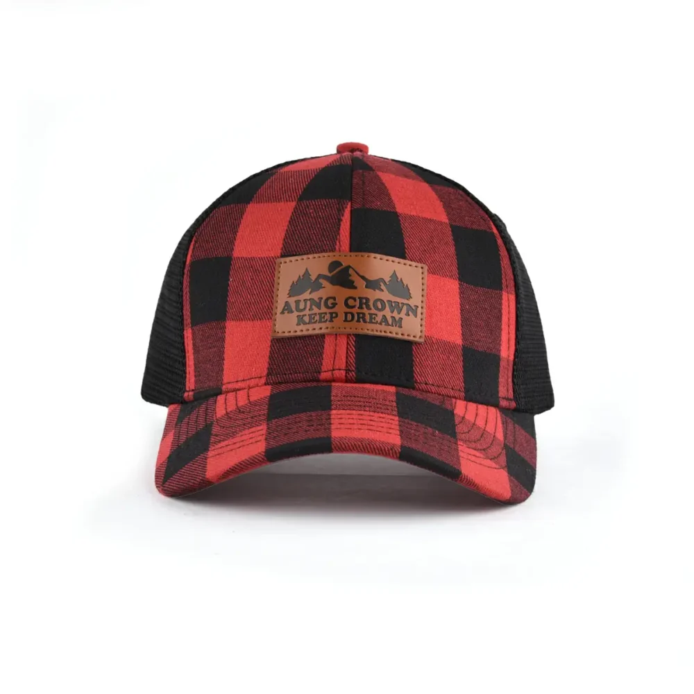 Aung-Crown-plaid-red-and-black-trucker-for-women-and-men-KN2012072