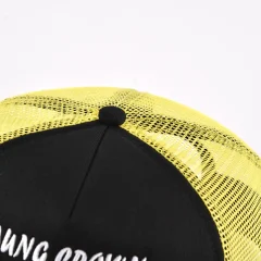 Aung-Crown-unisex-black-and-yellow-trucker-hat-with-a-black-top-button-KN2012091