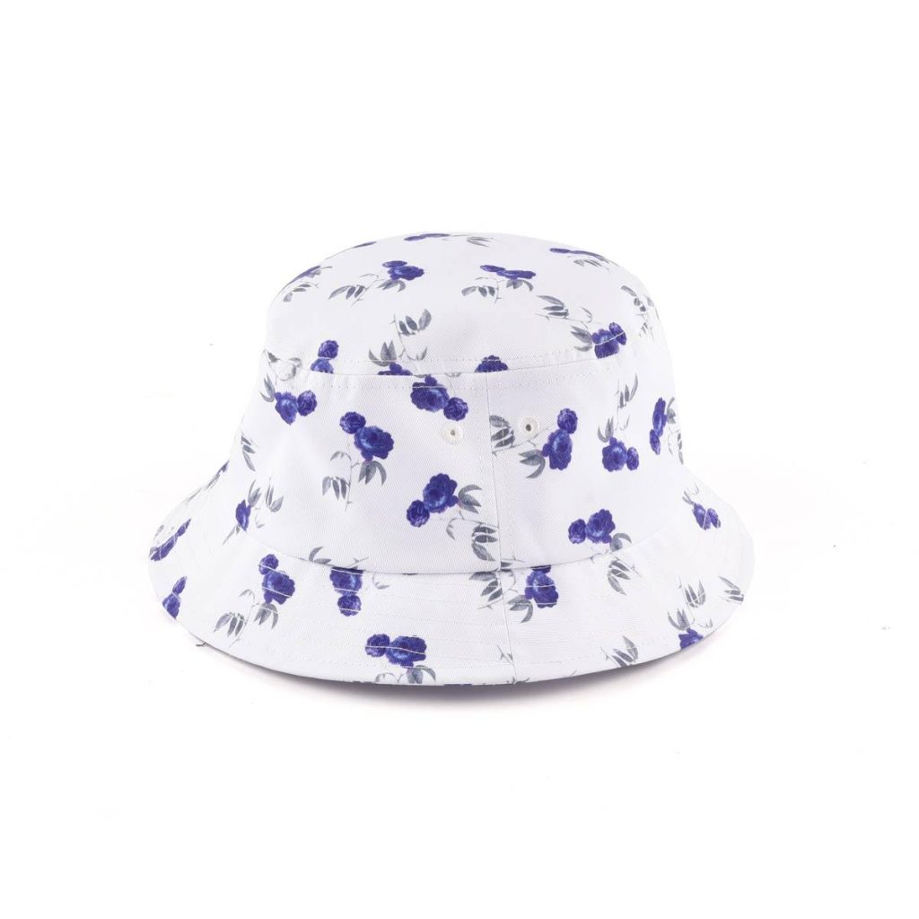 Aung Crown white floral digital printing kid bucket hats with embroidery eyelets KN2102191-3
