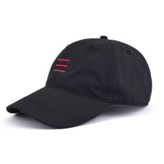 Left-view-of-black-nylon-baseball-cap-with-3-red-stripes-KN2102271