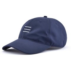 Left-view-of-dark-blue-nylon-baseball-cap-with-3-white-stripes-KN2102271