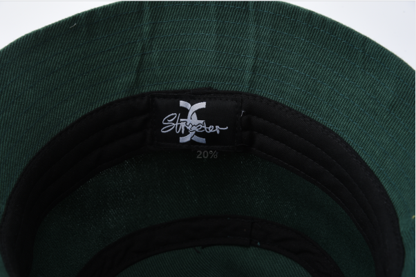 Green korean bucket hat with screen printed label 