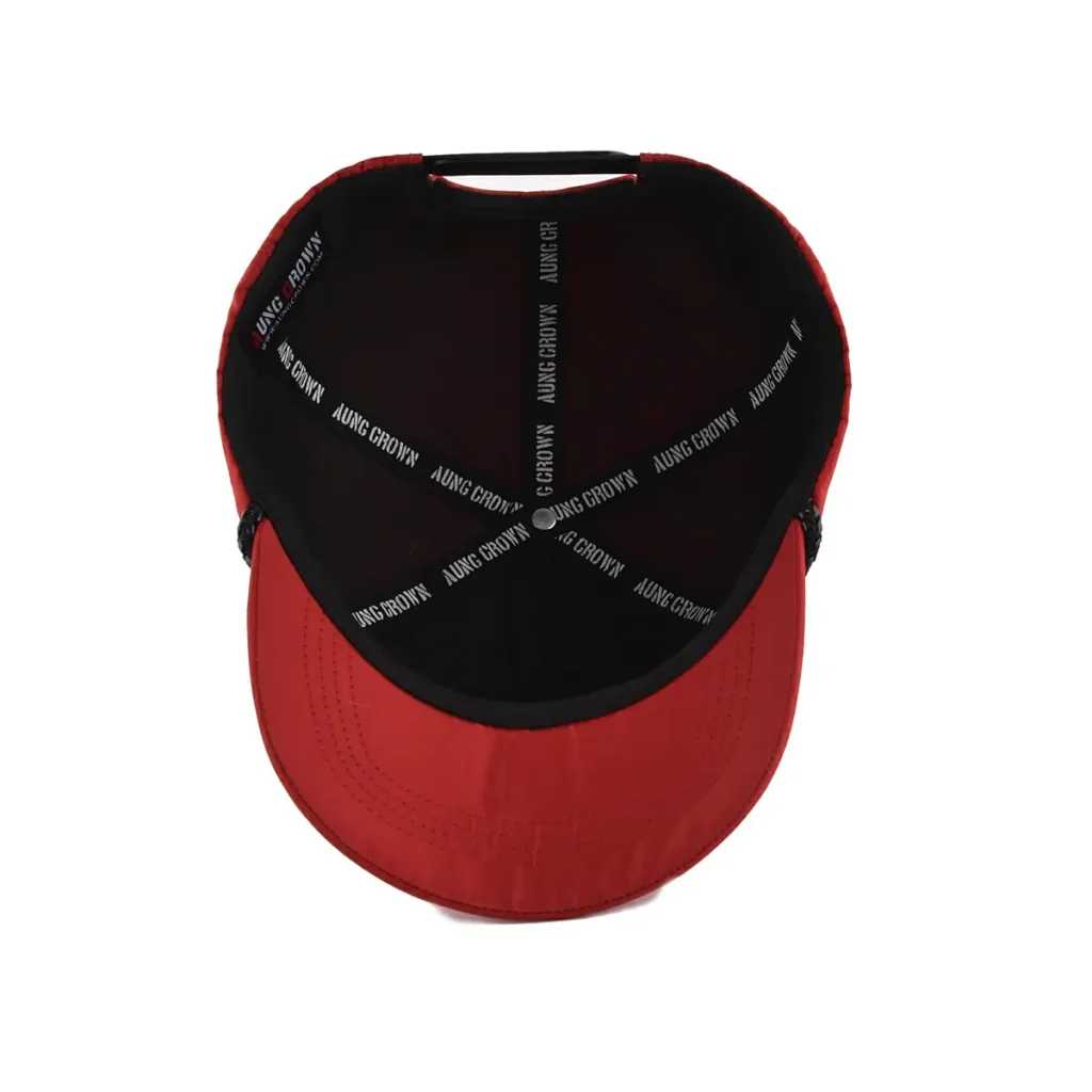 the inner sweatband and taping of the red unisex baseball cap KN2012112