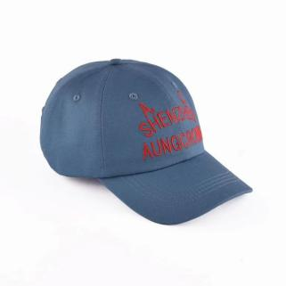blue curved brim baseball cap