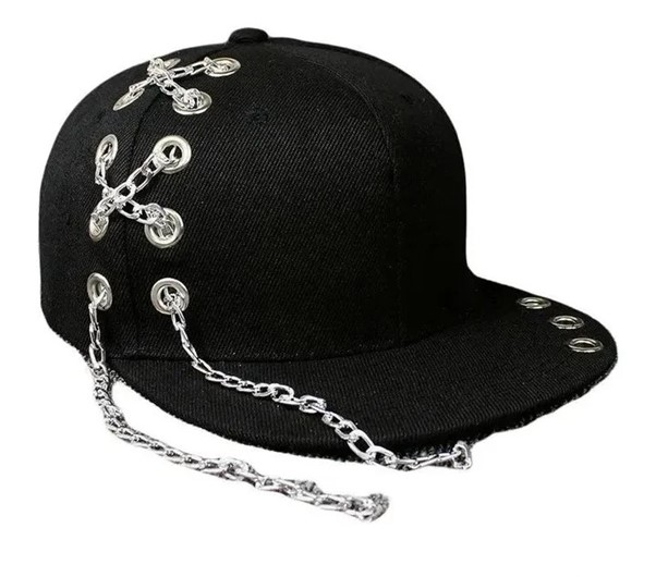 baseball caps with metal chains and eyelets