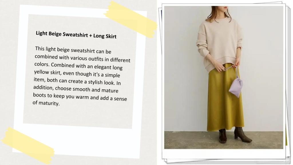 14. Light Beige Sweatshirt + Long Skirt