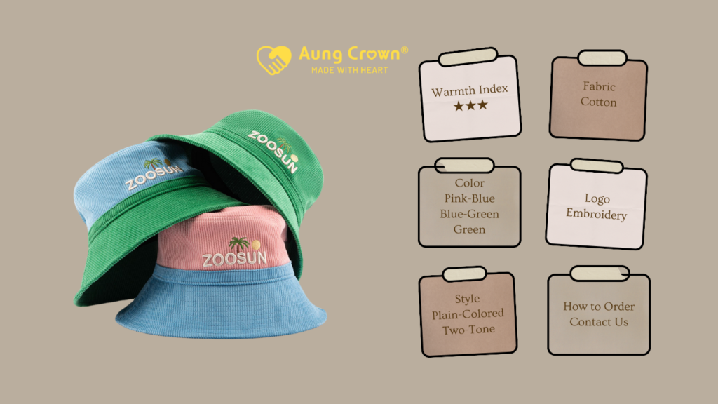 Custom Two-Tone_Plain Embroidered Coconut Tree Sun Letters Corduroy Bucket Hats S2404-029