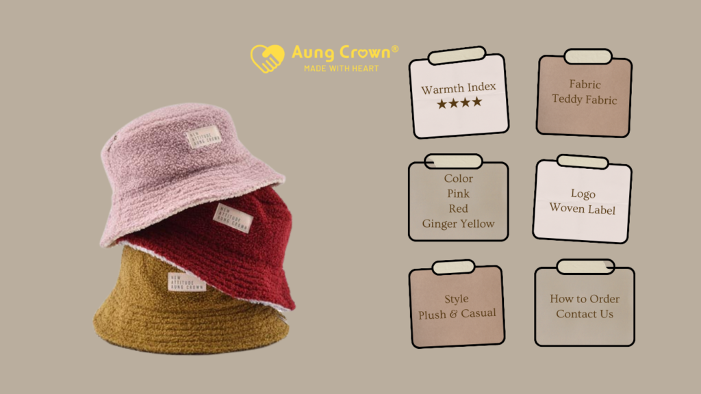 New Trendy Leather Patch Woven Label Teddy Bucket Hat in 3 Colors KN2012074